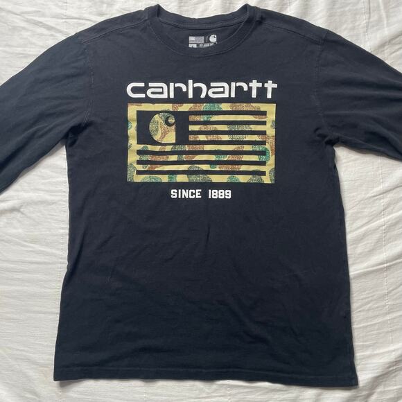 Carhartt Relaxed Fit Midweight Camo Flag Graphic Shirt Small Men's Long Sleeve - Picture 2 of 6